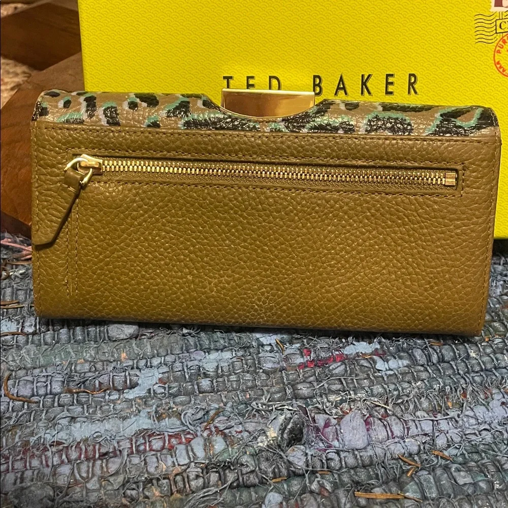 Ted Baker Leopard Print Leather Wallet in Brown and Green